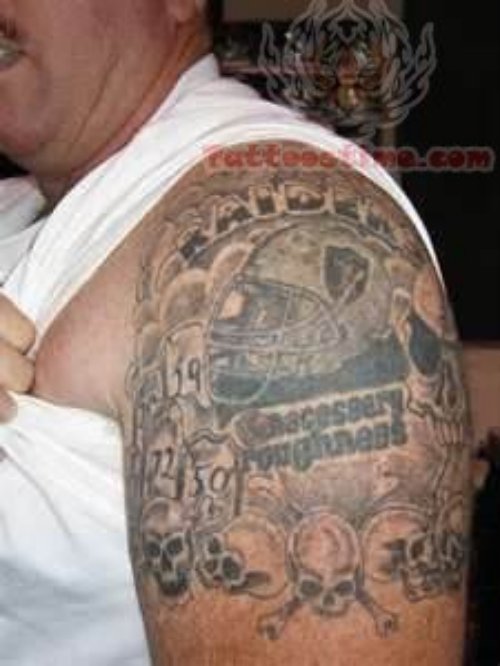 Oakland Raiders Skulls And Helmete Tattoo On Shoulder